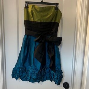 Adrianna Papell Boutique Strapless Green and Blue Dress with Black Accents